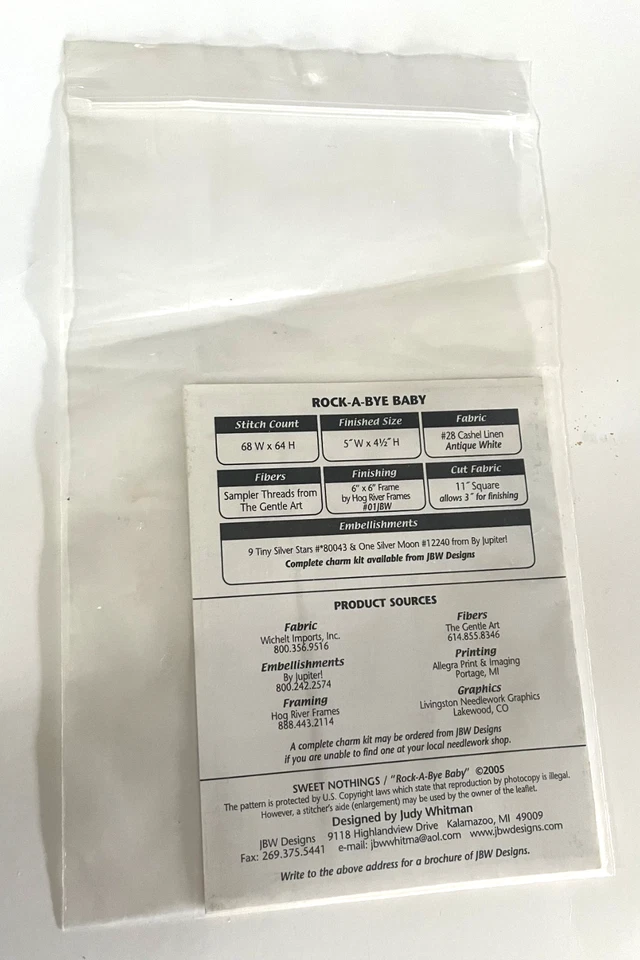 FREE SHIP! JBW Designs Sweet Nothings A Baby Announcement Cross Stitch Pattern - Image 2 of 2