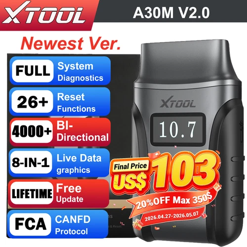2026 XTOOL A30M V2.0 Bluetooth OBD2 Scanner All System Diagnostic Tool 26 Reset