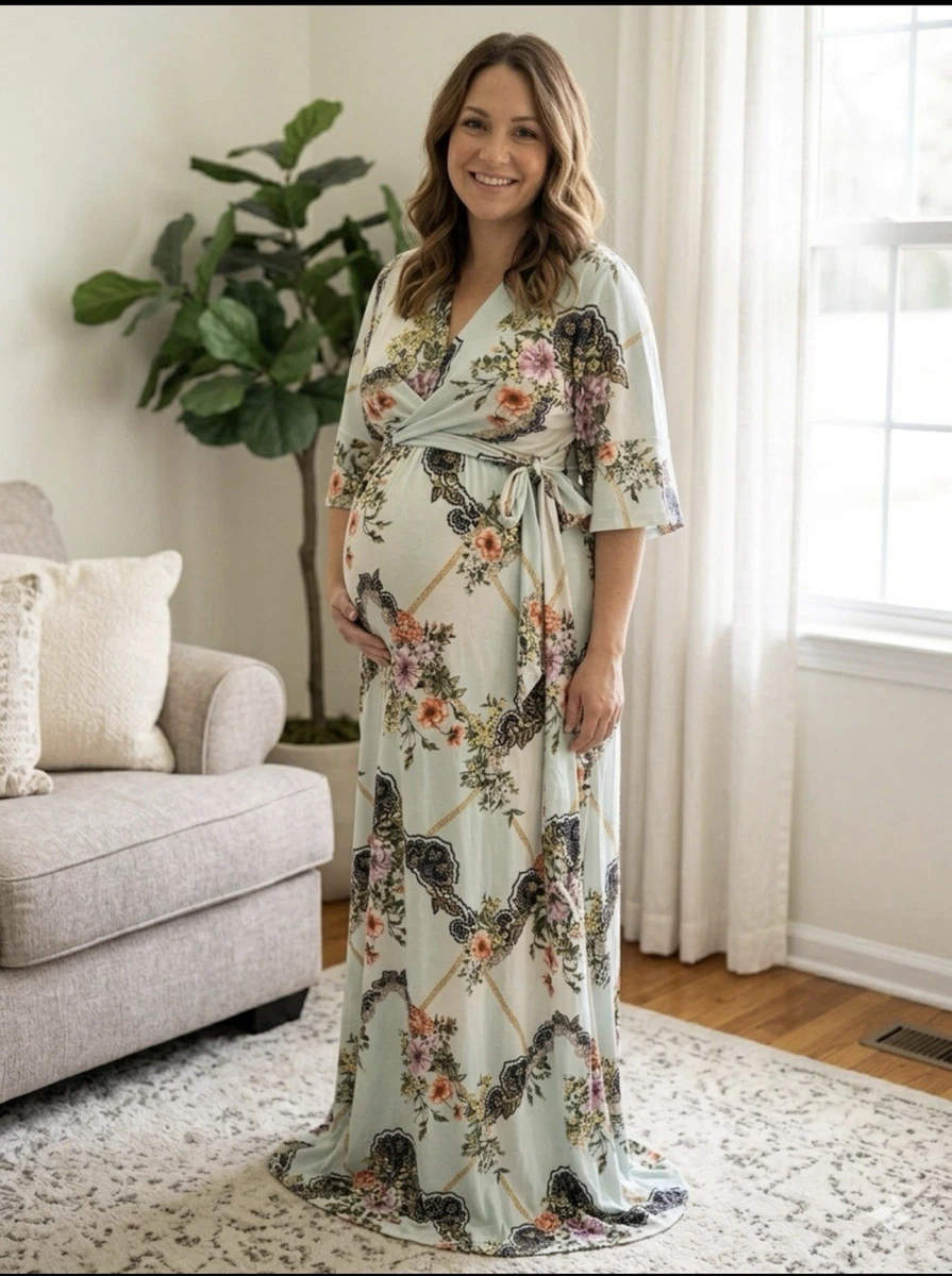 mint green floral maternity dress Long Dresses for sale 1920s inspired