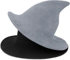 Voilipex Womens Wool Felt Witch Hat Modern Halloween One Size, Black Grey 