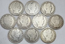 Lot of 10 (1900-O To 1911) Barber Half Dollars
