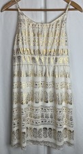 mark. Womens M White Gold Floral Scoop Neck Sleeveless Strappy Sundress Zip