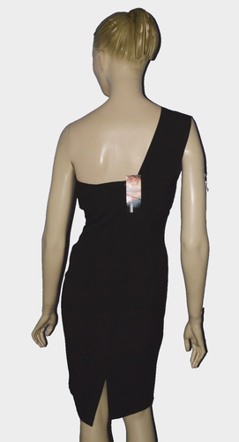 NECESSARY OBJECTS NEW NWT SZ M MEDIUM BLACK ONE SHOULDER ASYMMETRIC MINI DRESS - Picture 7 of 11