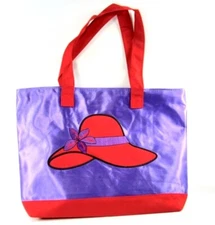 Red Hat Purple Sateen Tote Shopping Bag Hat Appliqué Society Ladies