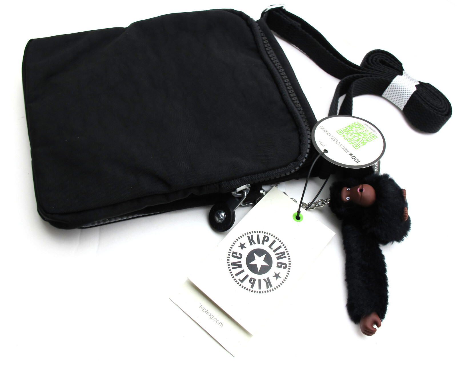 NEW KIPLING Live Light NWeldorado Swing Pack Crossbody Nylon Black Tonal Monkey image 4