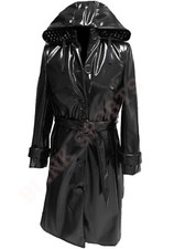 Women Pvc Shiny Leather Hooded Light Weighted Raincoat Stylish Trench Long Coats