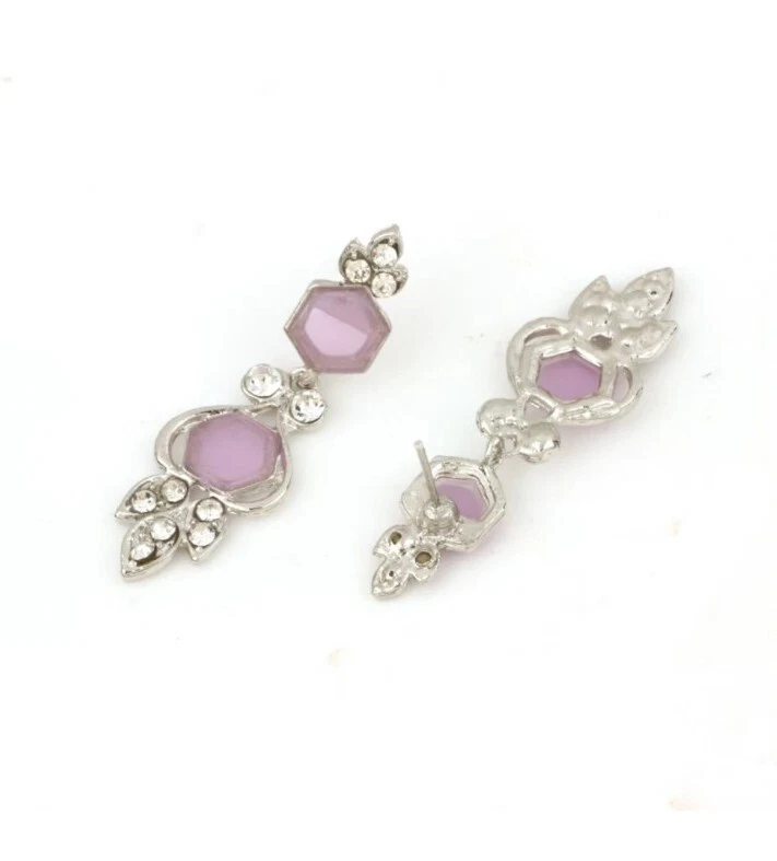 Juego de aretes gargantilla enchapada en plata púrpura Kundan joyería boda india Foto 4 de 4