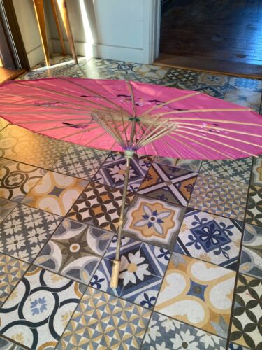 Vintage orientalischer Stil rosa Regenschirm Sonnenschirm Holzgestell 84 cm Durchmesser - Bild 2 von 5