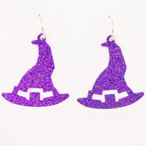 Sparkly Purple Hat Earrings - Great Gift
