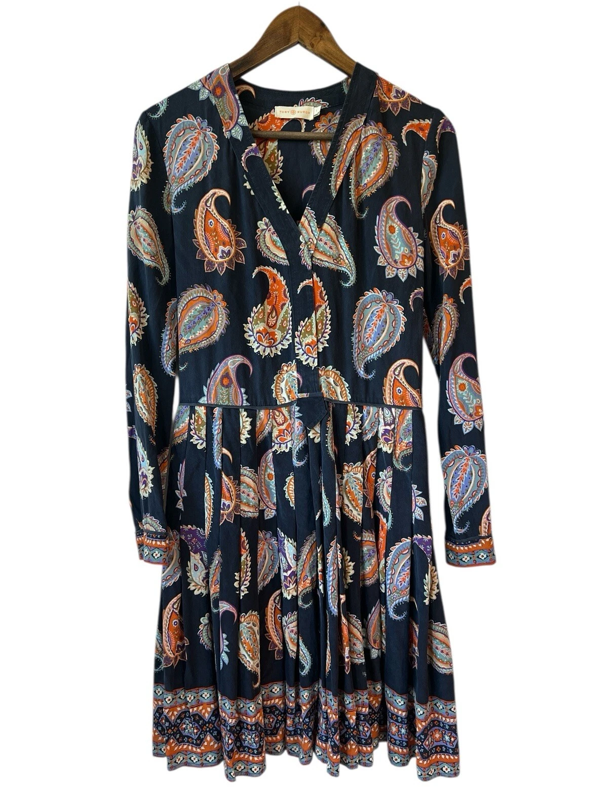 Mini abito Tory Burch 100% seta manica lunga stampa paisley