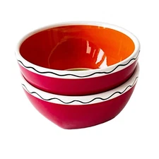 2 - Dansk Latin Spice Chipotle Cereal Bowls Orange Red Green Black Wavy Line