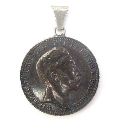 Schöner Anhänger Silber Münze 3 Reichsmark Kaiser Wilhelm II 1911 Coin Pendant