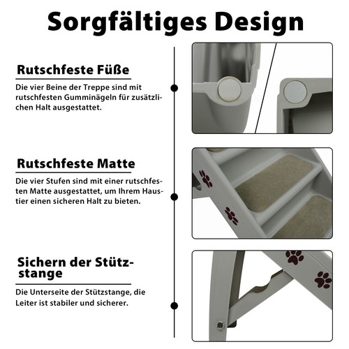 4 Step Haustiertreppe mit Teppich 75KG Hundetreppe kleine Hunde Aufstiegshilfe - Bild 3 von 13