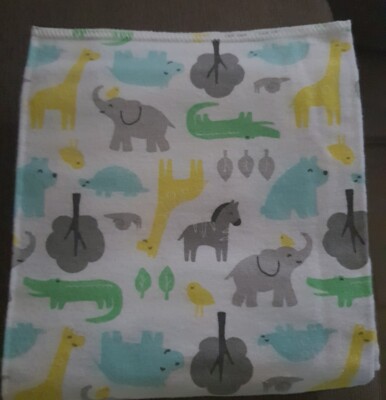 Carter's NEW yellow giraffe green elephant Zebra three Receiving Flannel Blanket