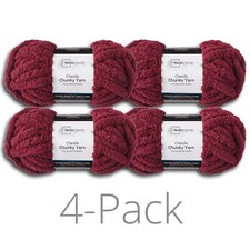 Chunky Chenille Yarn, 31.7 yd, Burgundy, 100 Polyester, Super Bulky, Pack of 4