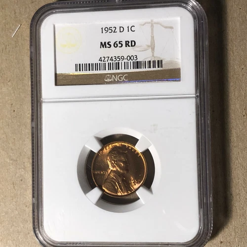 1952-D 1 Cent Penny NGC MS 65 Red Coin