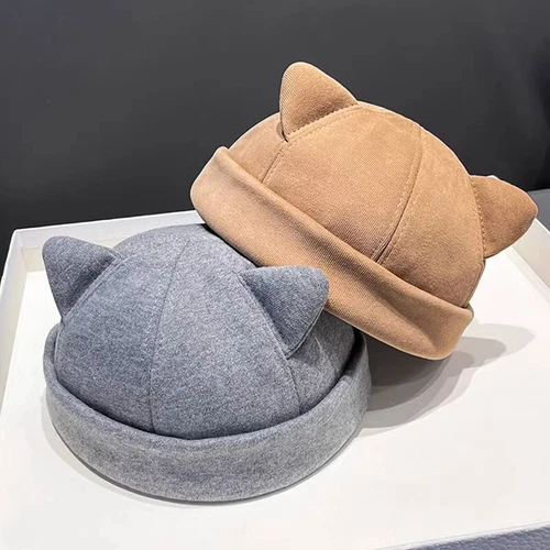 Damen Mädchen süße Katzenohren Beanie Mütze verstellbar Rollrand Baskenmütze Freizeitmütze - Bild 3 von 28