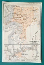 GERMANY Rothenburg Town Plan Good for Genealogy Research - 1910 MAP Baedeker