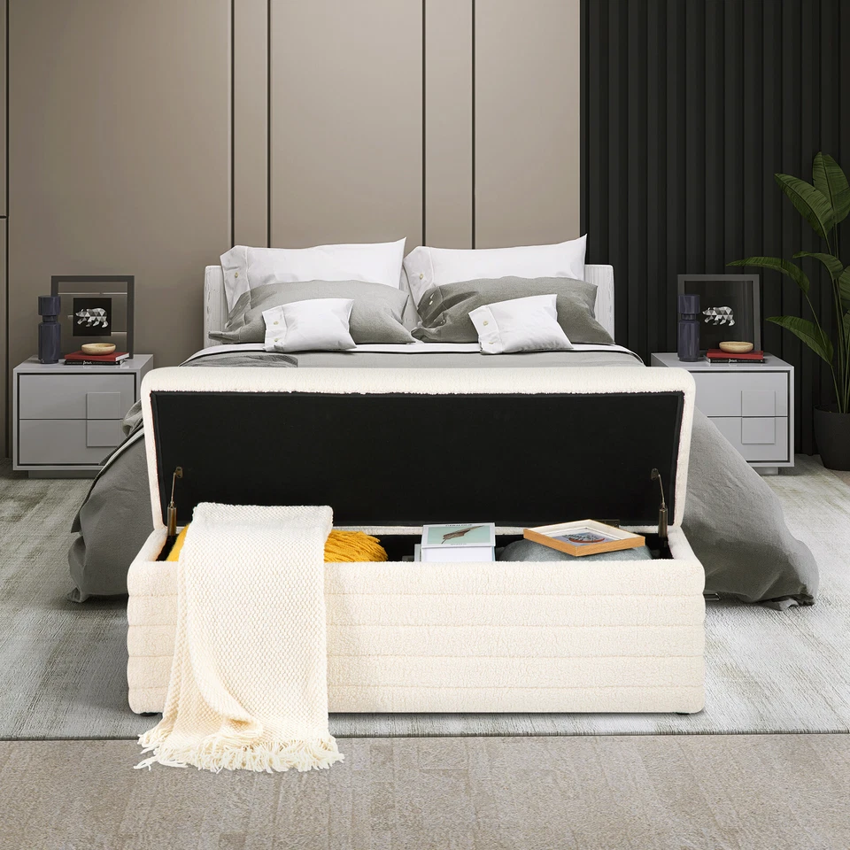 45" Upholstered Storage Ottoman Bedroom Teddy Velvet Bench End of Bed Stool US - Image 3 of 4
