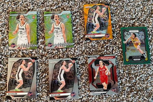 7 CARD LOT 2024 PANINI PRIZM CAITLIN CLARK ROOKIE WITH ORANGE ICE