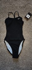 NEW Nike Girls Size 8/24 Black Poly Core Solid Cut Out Tank Swimsuit