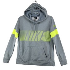 Nike Therma Fit Hoodie Womens Size M Gray Neon Sweatshirt Dri-Fit Comfort