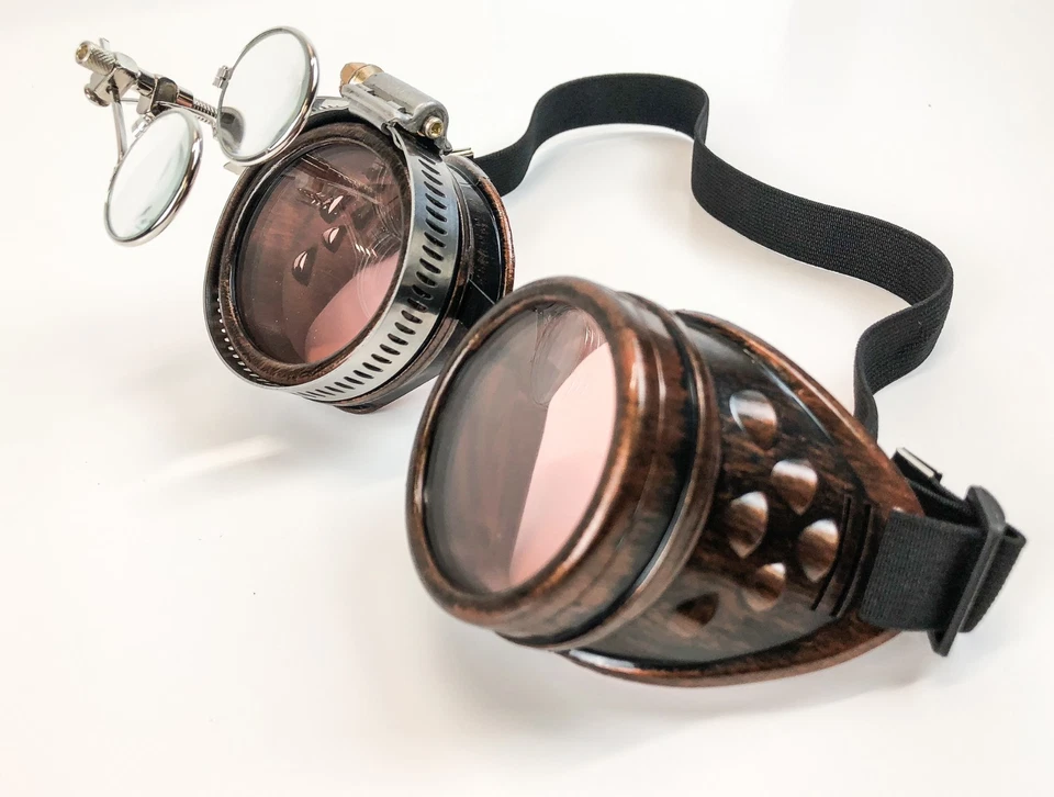 Copper Steampunk Goggles Crazy Burning man Cosplay Costume Mad Scientist 2X Red - Image 2 of 2
