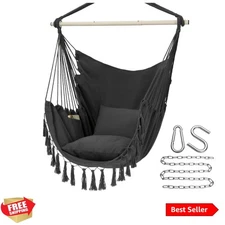 Hammock Chair Hanging Rope Swing, Max 500 Lbs, 2 Cushions Included, Large Mac...