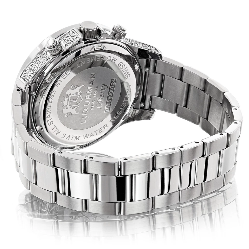 Men's Stainless Steel Diamond Watch | Luxurman Liberty 44 mm - Image 2 of 4