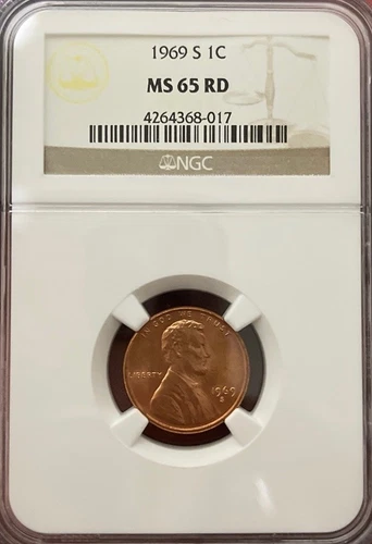 Uncirculated • 1969-S US Lincoln Memorial Penny • Graded By NGC - MS 65 RED.