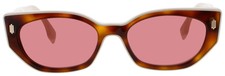 Fendi FE40018I 53S Womens Sunglasses White Havana Pink Cat Eye Frame Pink Lens
