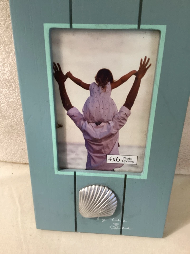 Marco de fotos 6X10, cuadro 4x6, madera, verde, decoración de conchas, colgar o ponerse de pie Foto 2 de 4