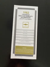 1982 Chevrolet BLANK New Vehicle Warranty Protection Plan Corvette Camaro Z28