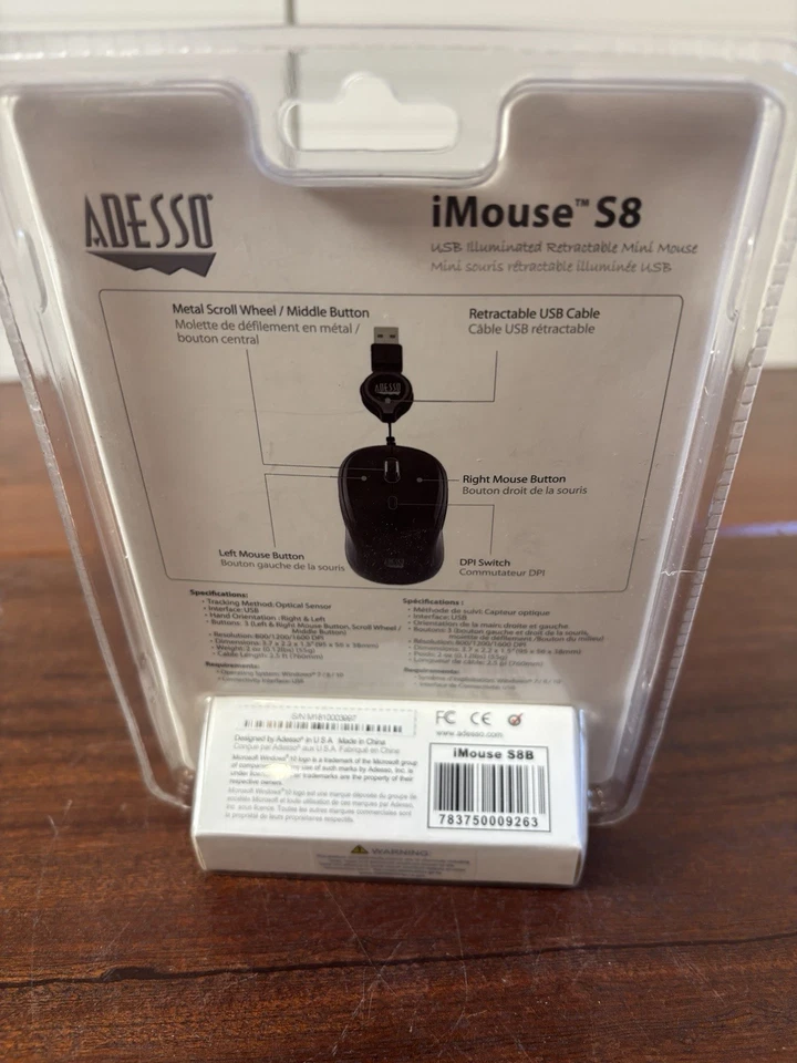 Adesso iMouse S8B LED Optical Wired USB Retractable Mini Mouse - Image 3 of 4