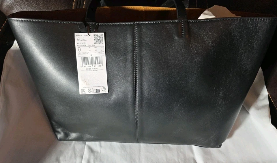 Bolso de mano de cuero negro MANGO Foto 2 de 4