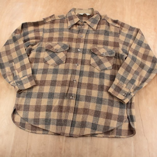 vtg 70s 80s WOOLRICH plaid check thick wool flannel shirt jacket shacket XL tag