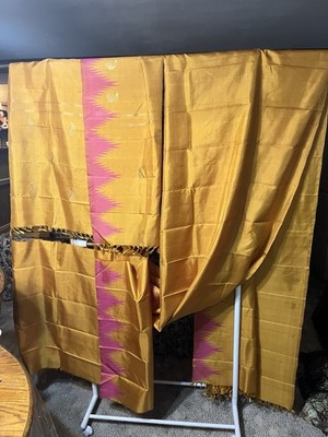 Co-optex Kancheepuram Pure Silk Saree Handloom Mark India Gold Pink NIB