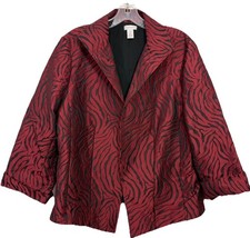Chico's 2 Blazer Jacket L Red Black Zebra Print Career Collared No Button NWOT