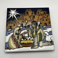 Earthtones Art Tile Trivet Desert Manger Nativity Scene Native American 6”x6”