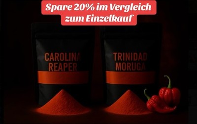2 x 50 g brutale Schärfe: Carolina Reaper & Trinidad Moruga Scorpion im Bundle.