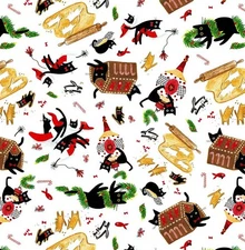 Feline Drive Fabric MEOWY & BRIGHT Christmas Cat Toss - Fat Quarter (18x 22") FQ