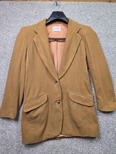 Vintage Hugo Buscati Milano Blazer Womens Camel Wool Blend 2 Button Long 90s