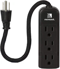 Power Strip Wall Mountable ETL Listed 3 Grounded Outlets 10 Inch Braided Short