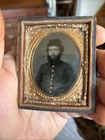 Civil War Small Tintype Of Soldier With Hat In Uniform Nice Clear Image Tinted