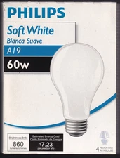 Philips Soft White A19 60w REAL Incandescent Light Bulbs 4 Pack