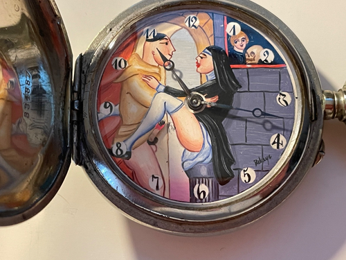 **Rare vintage hand painted erotic pocket watch with priest and nun motive
