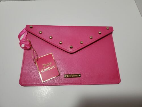New Juicy Couture Pink with Gold Embellishments Envelope Clutch Handbag Purse - Afbeelding 1 van 11