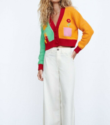 Zara Illustrated Knit Cardigan M 0021/114