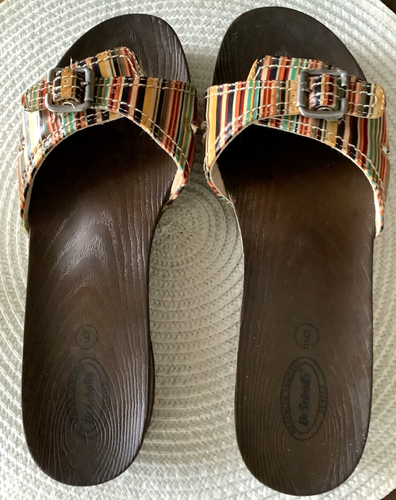 Dr. Scholls Advanced Comfort Kunstleder Lackleder Madras Streifen Pantoletten 9 neu ohne Etikett - Bild 3 von 15