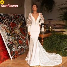 Elegant Mermaid Wedding Dresses V-Neck Backless Lace Applique Beach Bridal Gowns